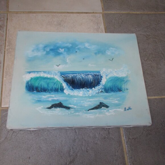Vintage Ocean Seascape 11"x14"x1" oil painting.  Hand painted on stretch canvas - Picture 2 of 5